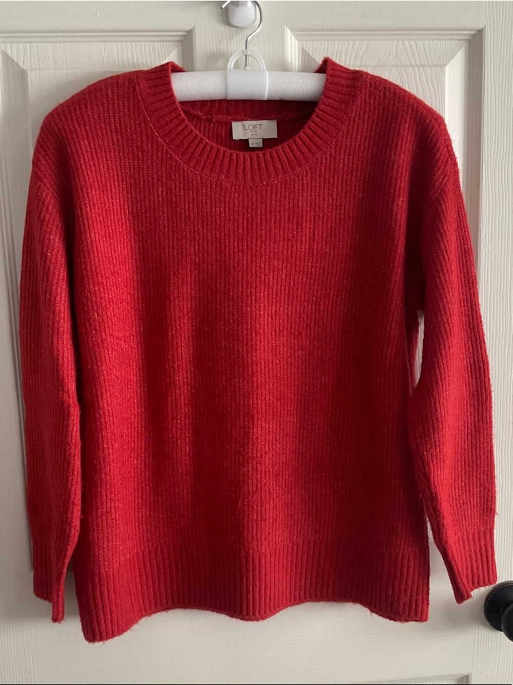 LOFT Red Ribbed Crewneck Sweater